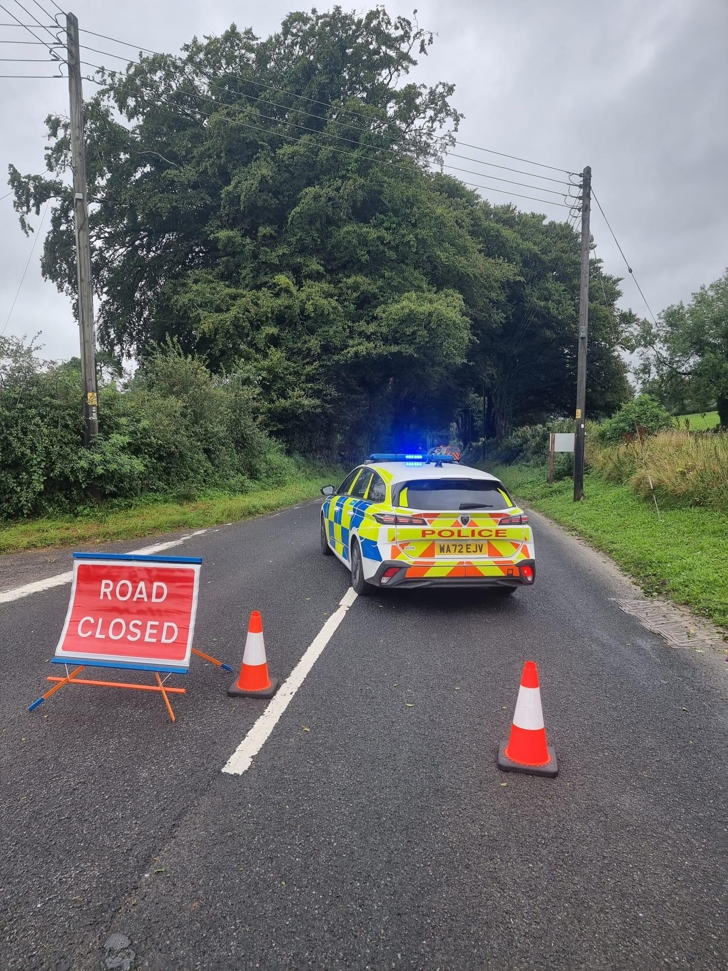 Power lines down on A386 road closed near Fox and Hounds pub